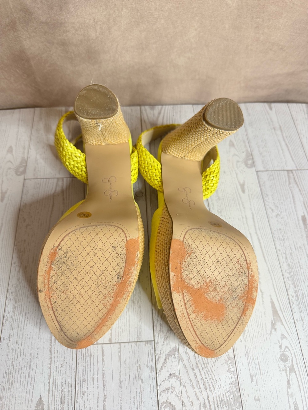 Jessica Simpson Neon Yellow Platform Ankle-Strap Sandals with Woven Platform - Picture 5 of 6